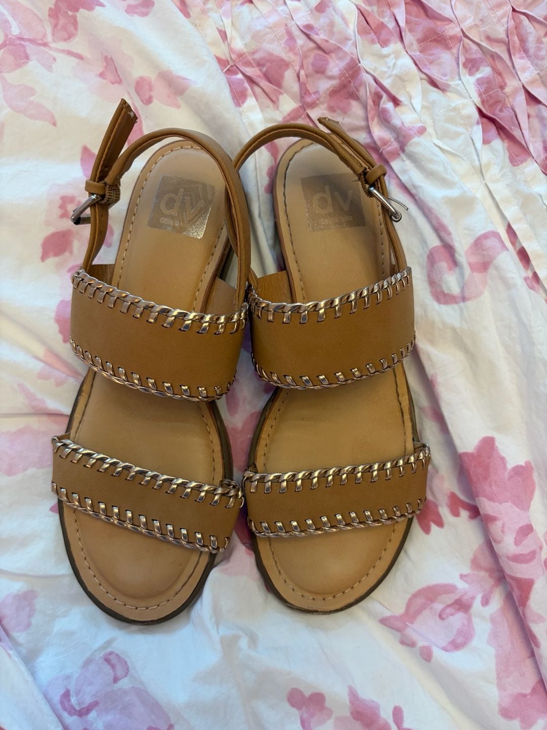 DV by Dolce Vita Flint Sandals Size 8 Tan Cognac Double Strap 2