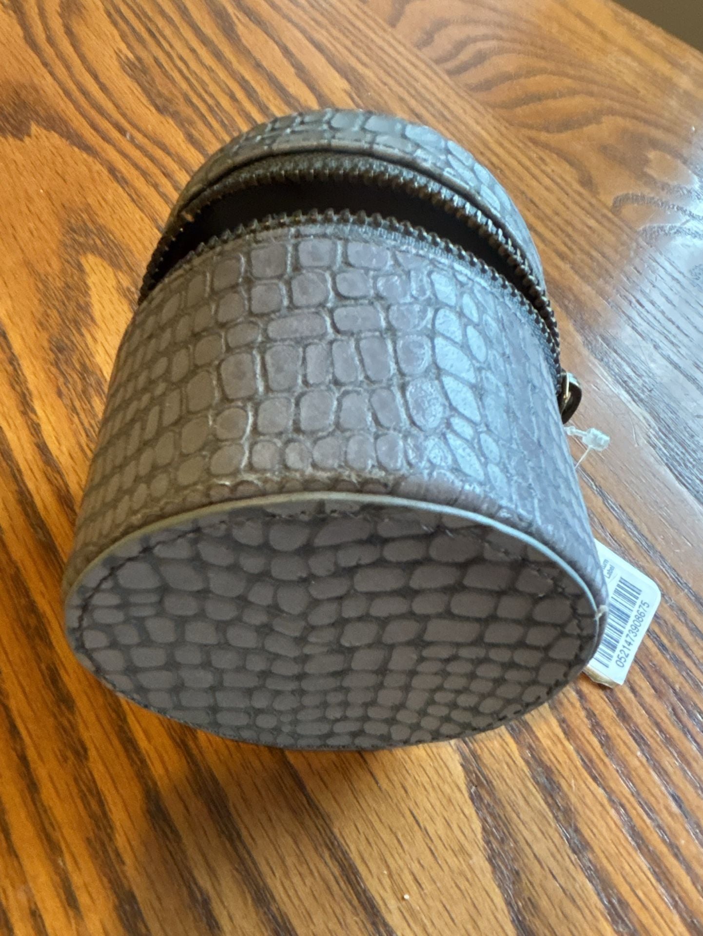 Fossil Round Jewelry Box Gray Croc Embossed Leather 4