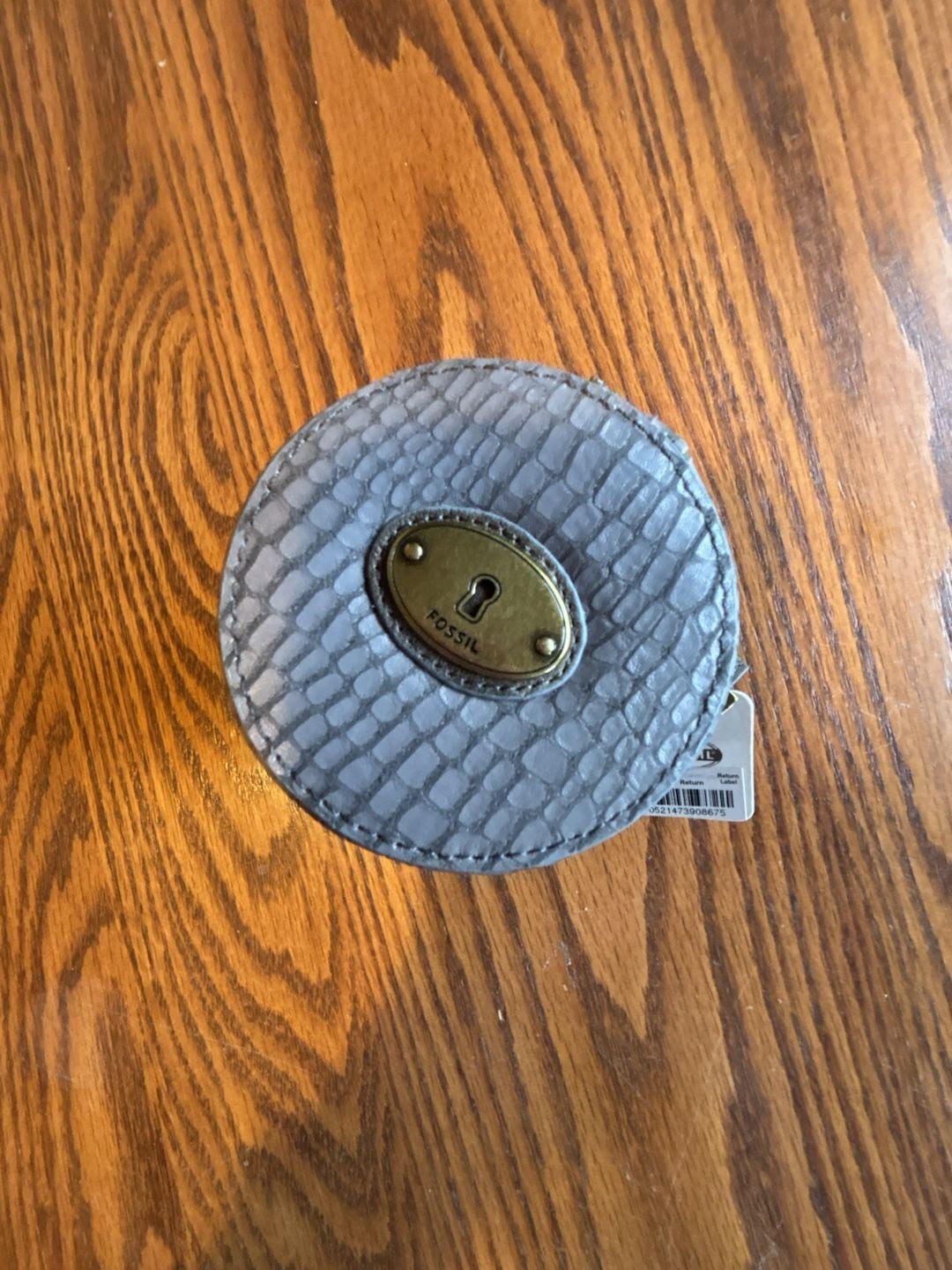 Fossil Round Jewelry Box Gray Croc Embossed Leather 3