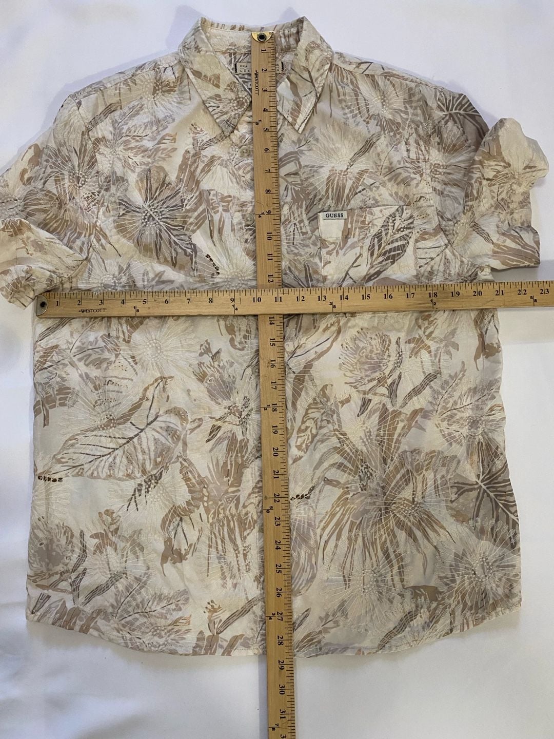 GUESS Short Sleeve Button Up Shirt Size S White Floral 9