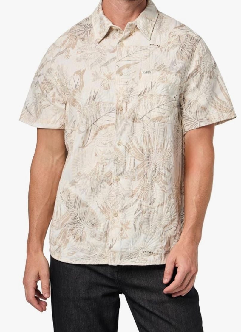 GUESS Short Sleeve Button Up Shirt Size S White Floral 14