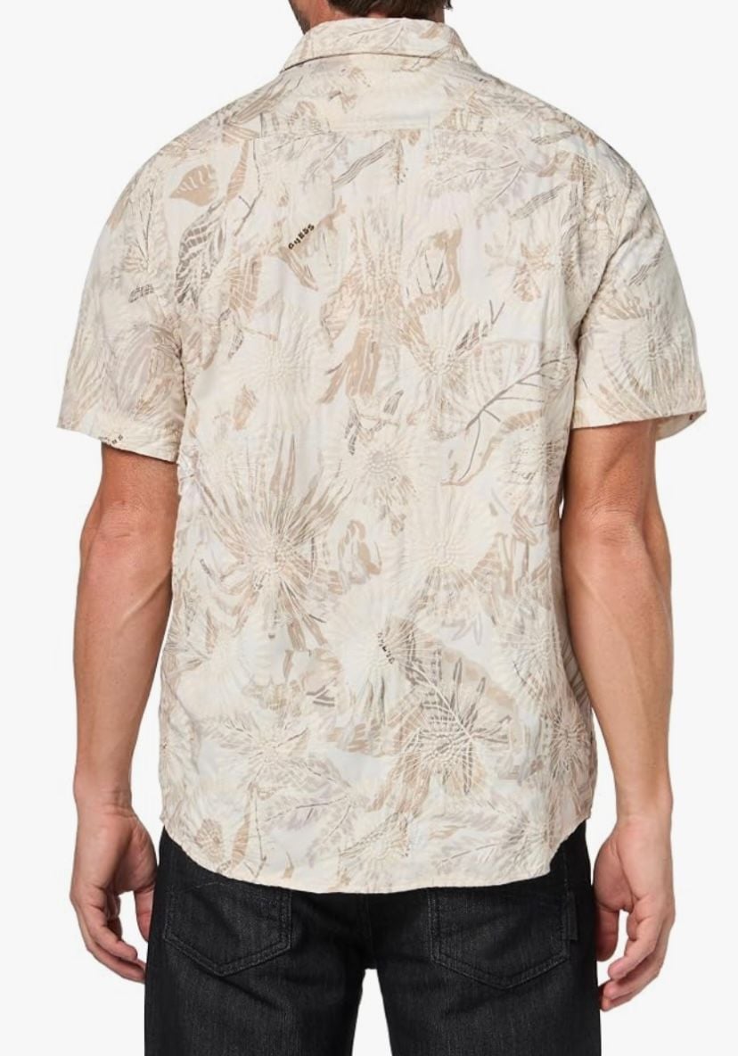GUESS Short Sleeve Button Up Shirt Size S White Floral 15