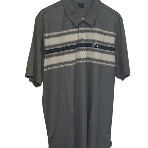 Oakley Striped Golf Polo Shirt Size L Gray White