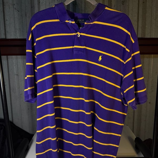 Polo Ralph Lauren Classic Fit Polo Shirt Size XXL Purple Yellow Striped