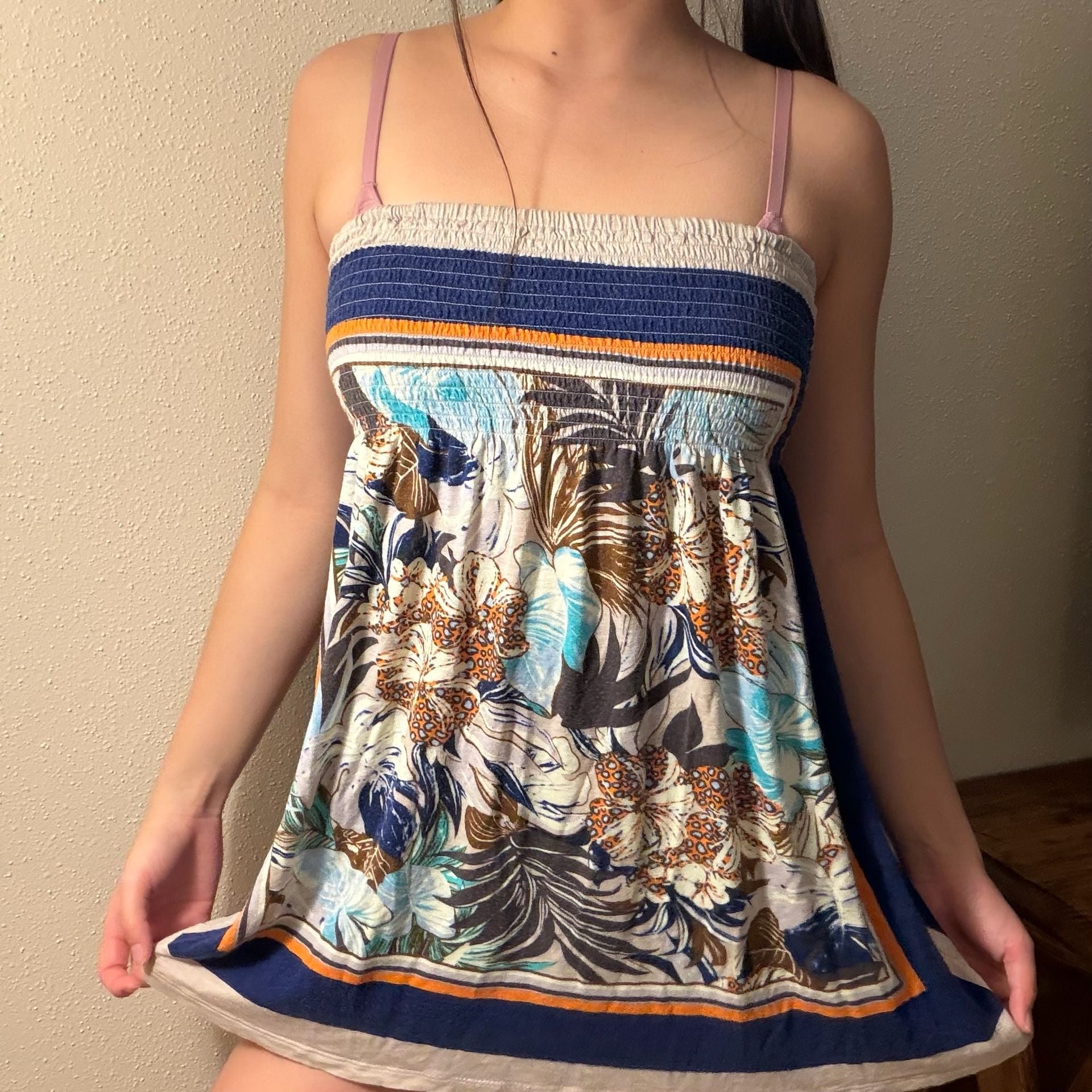 One Clothing Tube Top Size M Floral Smocked Strappy Mini 3