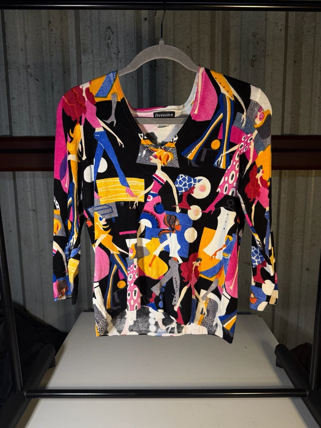 Avvenire Sweater Petite M Multicolor Abstract City Girl Print 2