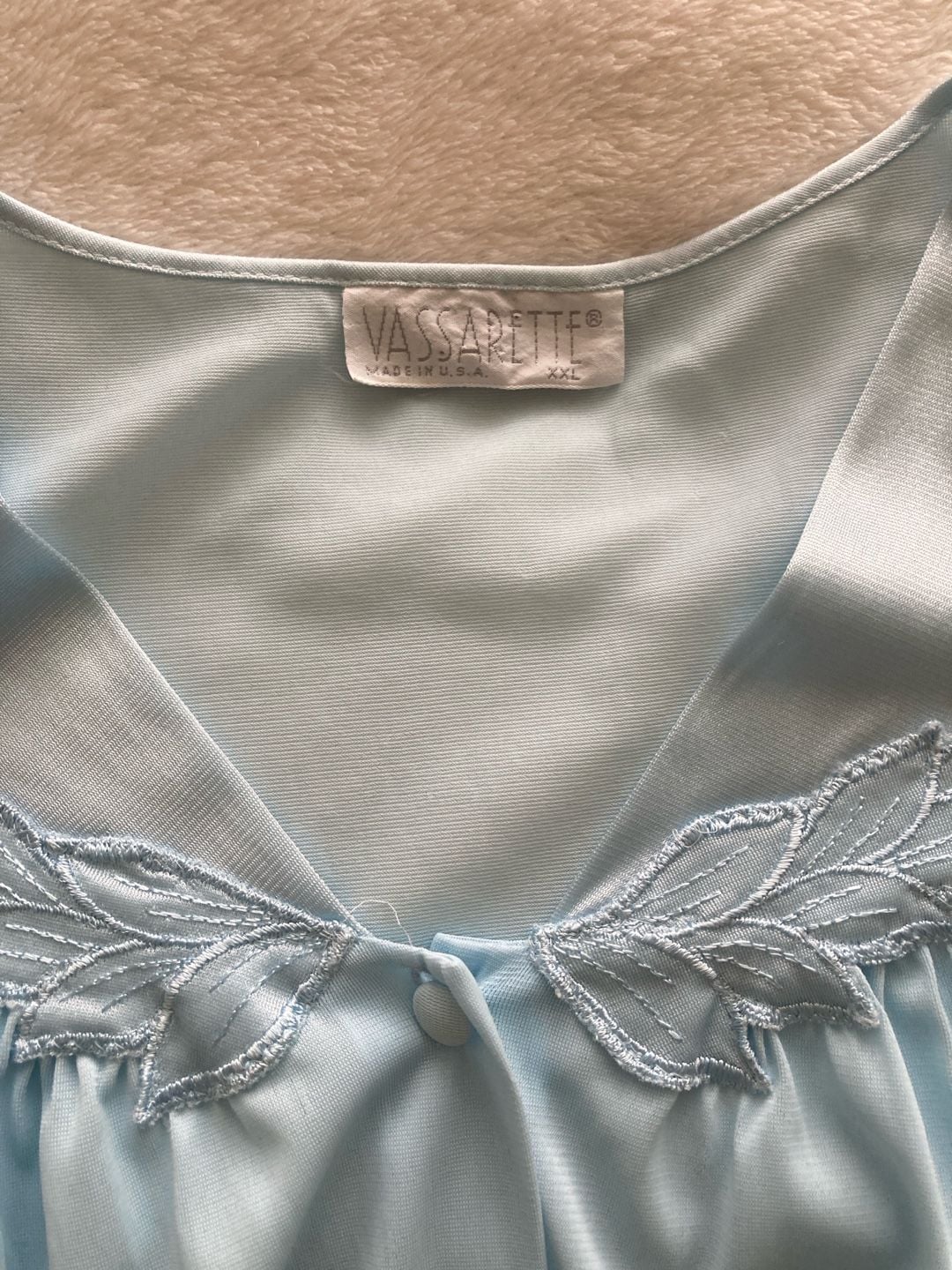 Vassarette Pajama Set Size XXL Light Blue Nylon Tricot Embroidered Lightweight Vintage 3