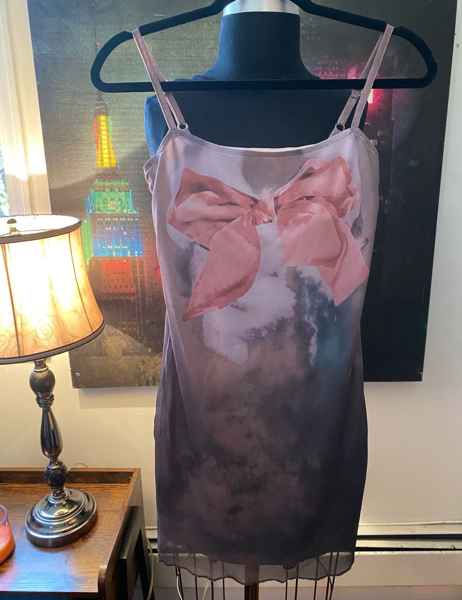 DAZY Mesh Cami Dress Brown Pink Bow Tie-Dye 2