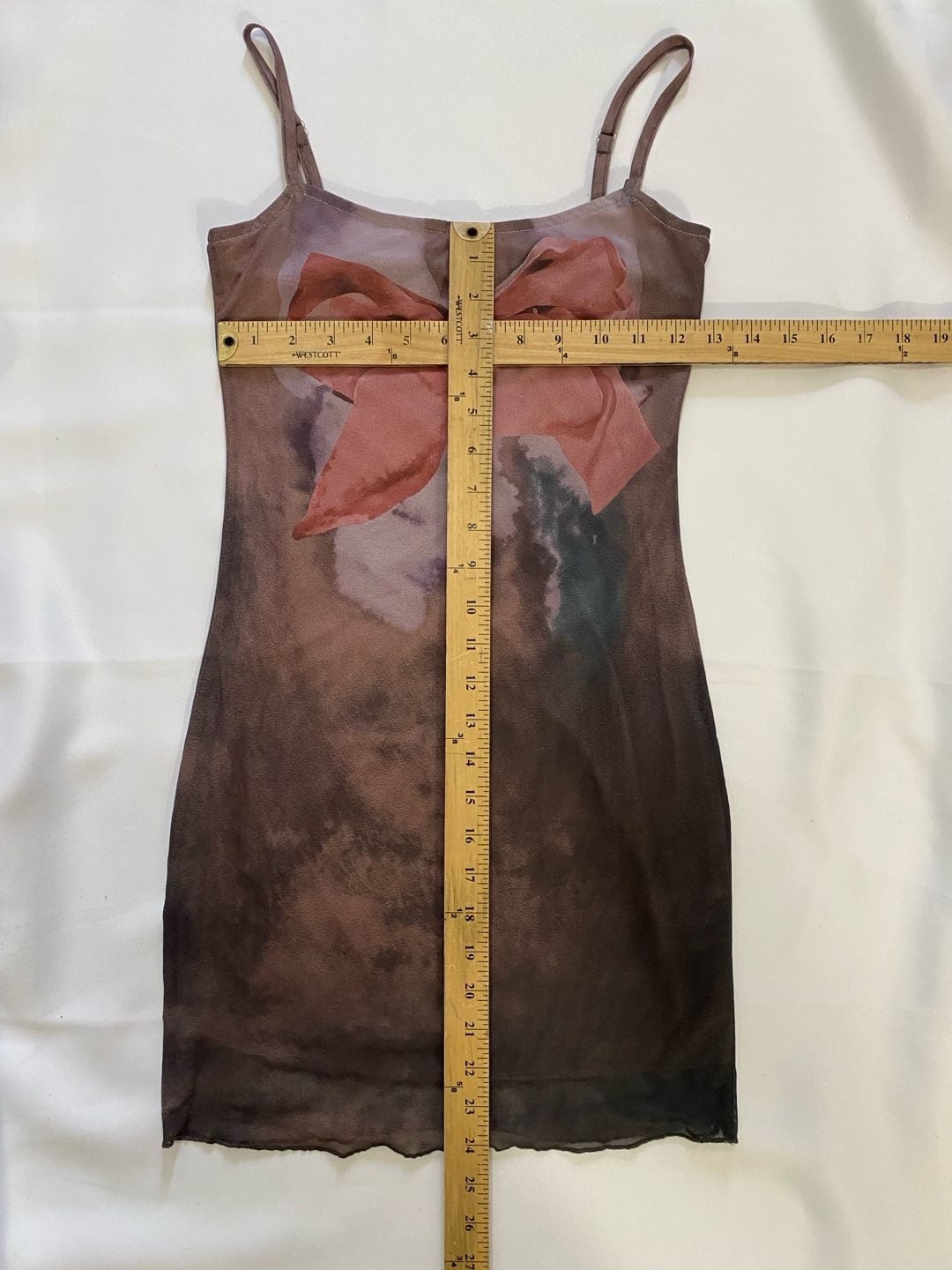 DAZY Mesh Cami Dress Brown Pink Bow Tie-Dye 6
