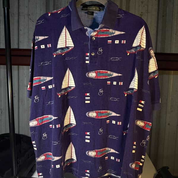 Knights of Round Table Polo Shirt Size M Blue Sailboat Print Vintage