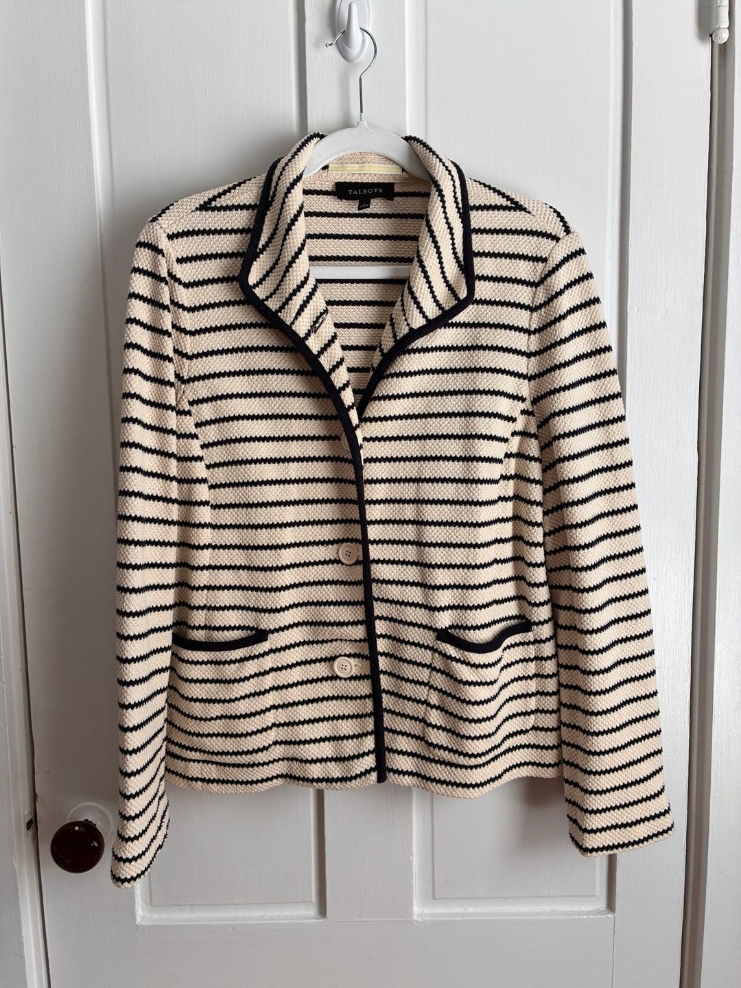 Talbots Striped Sweater Knit Blazer Size L 2