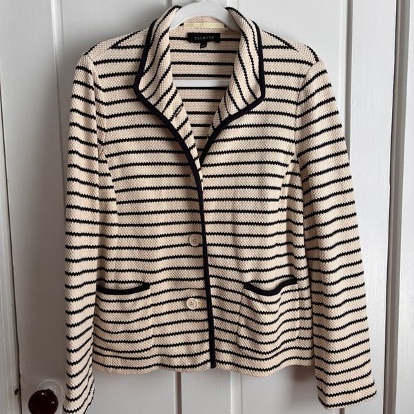 Talbots Striped Sweater Knit Blazer Size L 