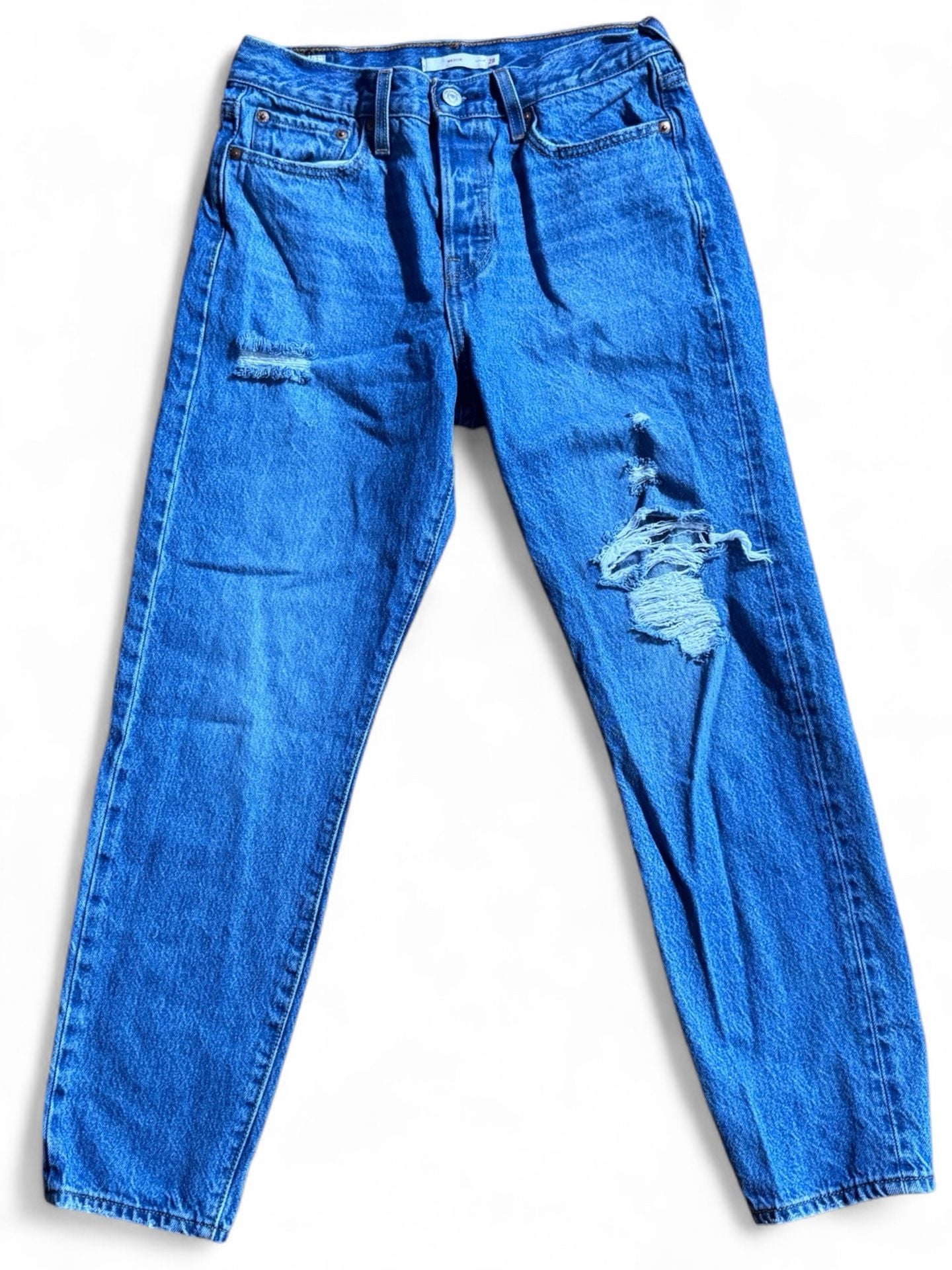 Levi's Premium Wedgie Straight Distressed Blue Denim Jeans Sz 28 3