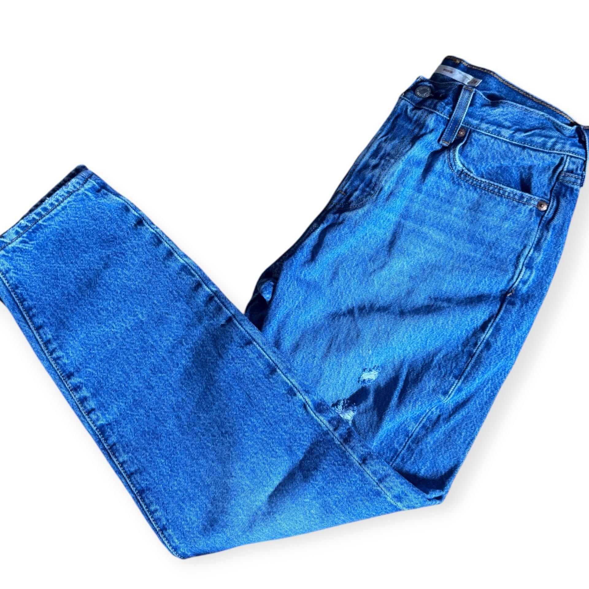Levi's Premium Wedgie Straight Distressed Blue Denim Jeans Sz 28 4