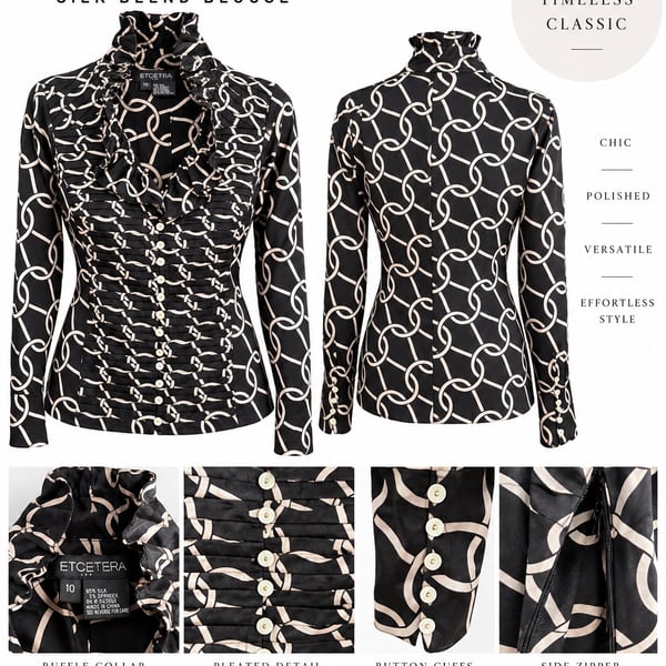 Etcetera Silk Blend Blouse Chain Print Black  Size 10 