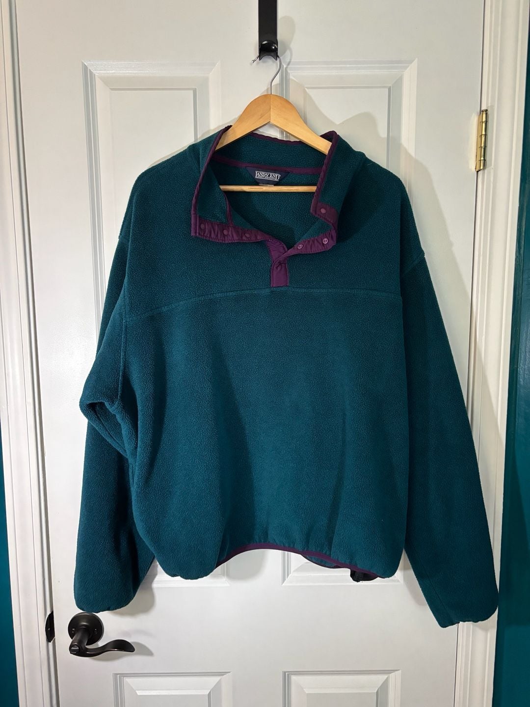 Vintage Lands End Polartec Fleece Snap Pullover XL Teal Purple like new! 4