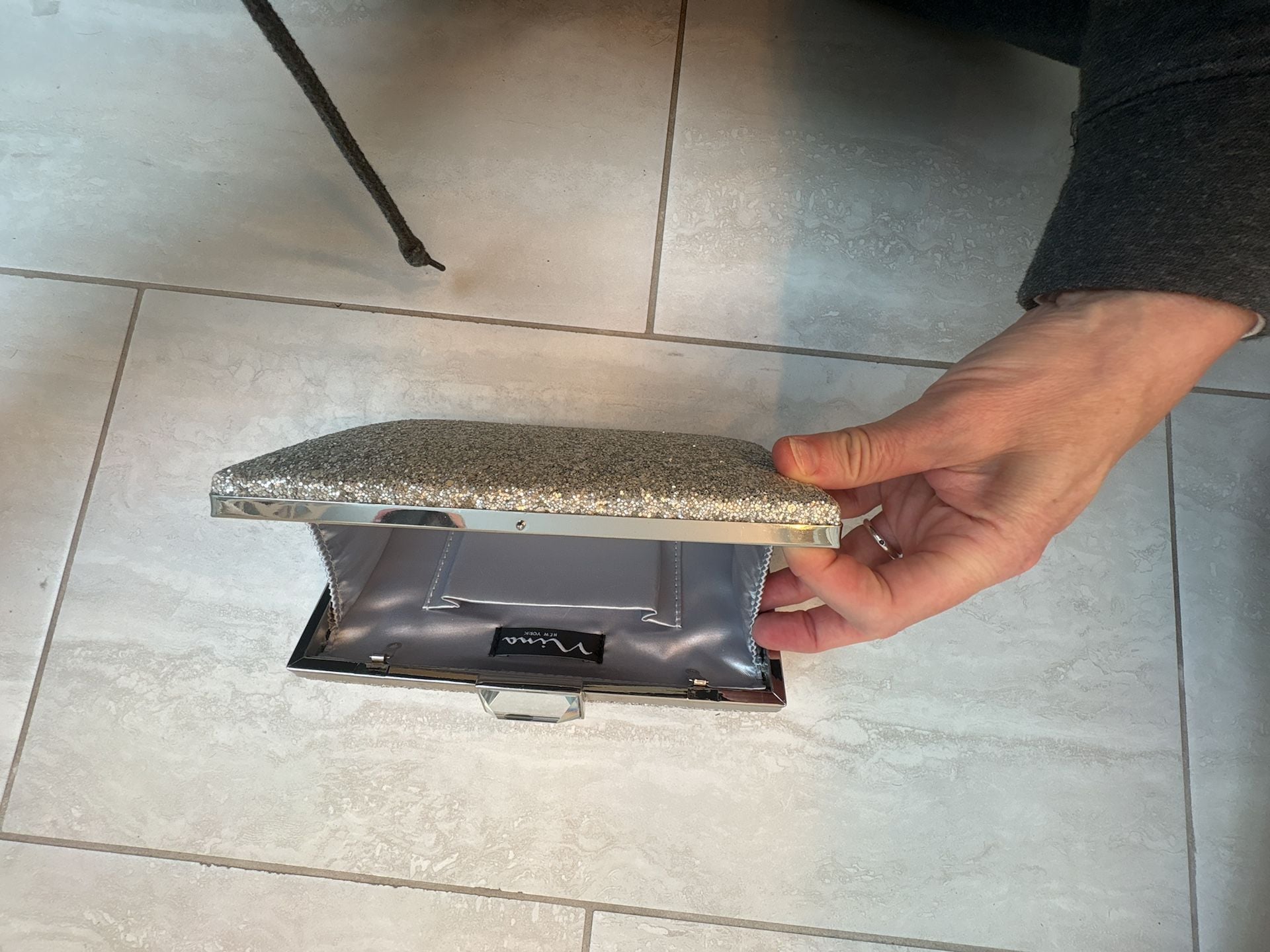 Nina Glitter Hard Case Clutch Silver Evening Bag 3