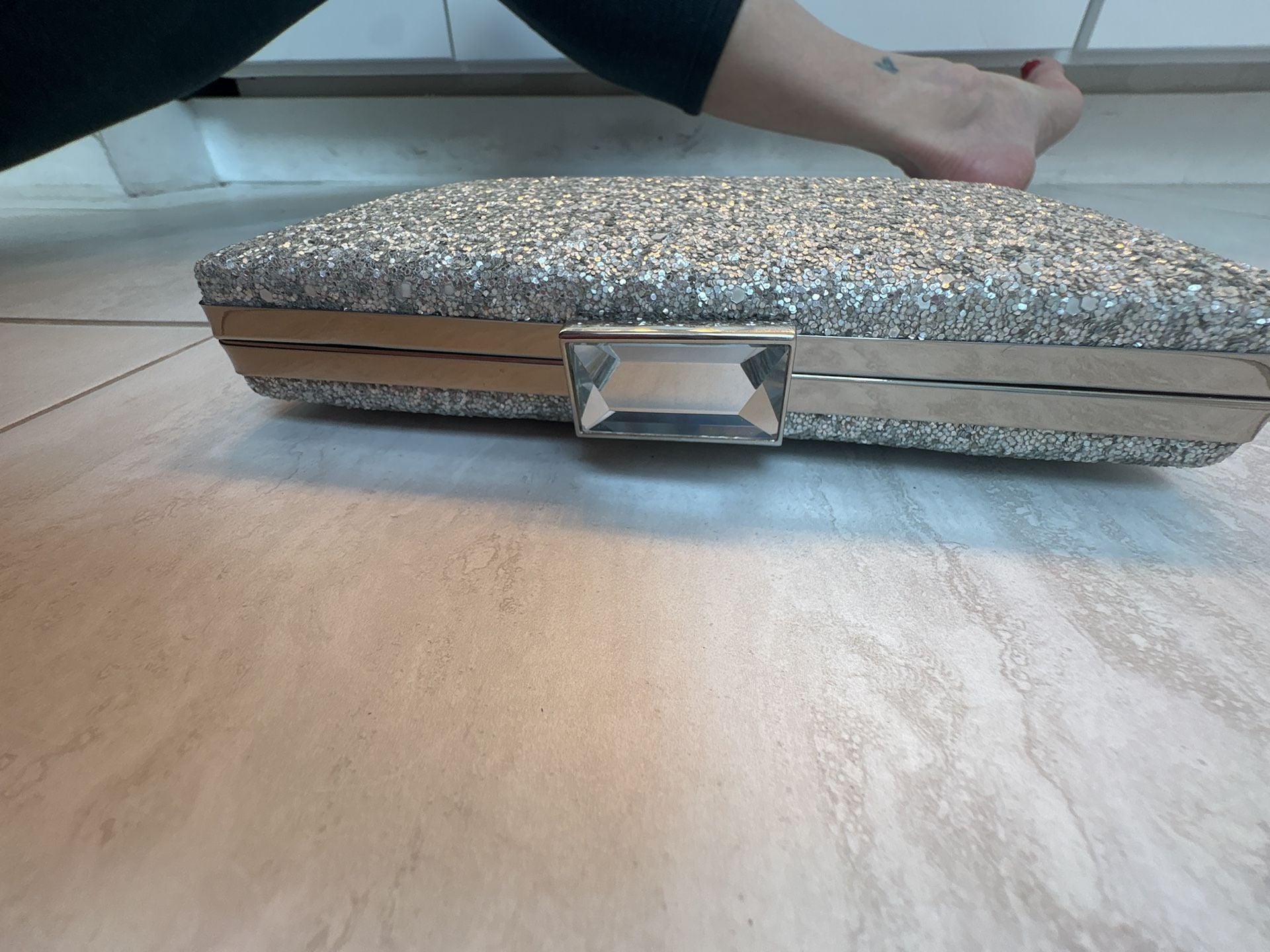 Nina Glitter Hard Case Clutch Silver Evening Bag 4