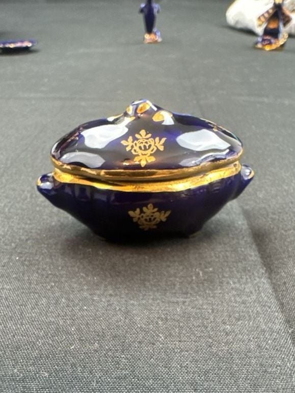 Limoges France Cobalt Blue Gold Trim Mini Tureen Trinket Box 1