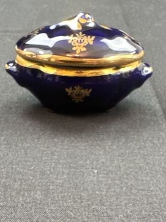 Limoges France Cobalt Blue Gold Trim Mini Tureen Trinket Box 3
