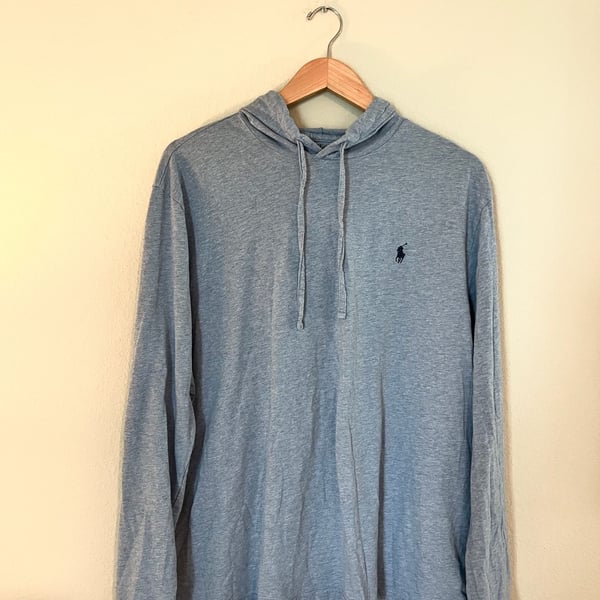 Polo Ralph Lauren, Long Sleeve Jersey Hoodie, Baby Blue, Fall, Preppy, XL