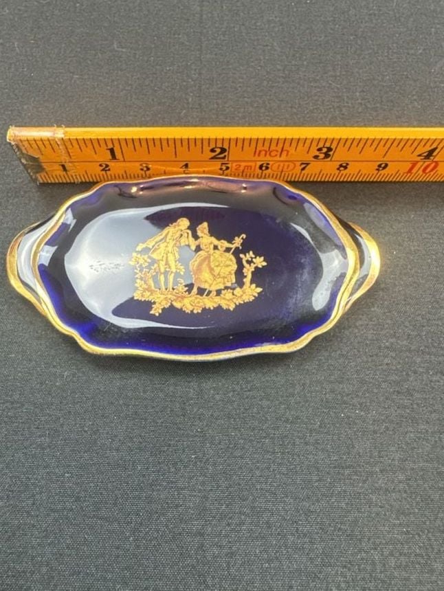 Limoges Cobalt Blue Gold Courting Couple Miniature Tray 1