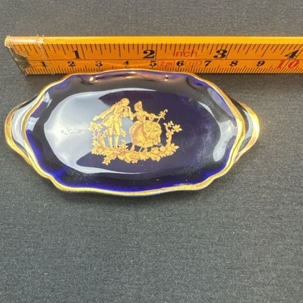 Limoges Cobalt Blue Gold Courting Couple Miniature Tray