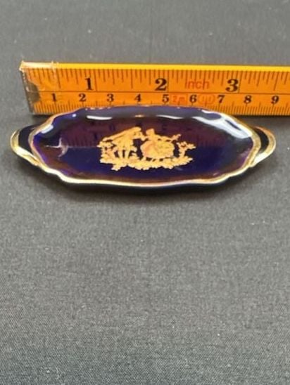 Limoges Cobalt Blue Gold Courting Couple Miniature Tray 2