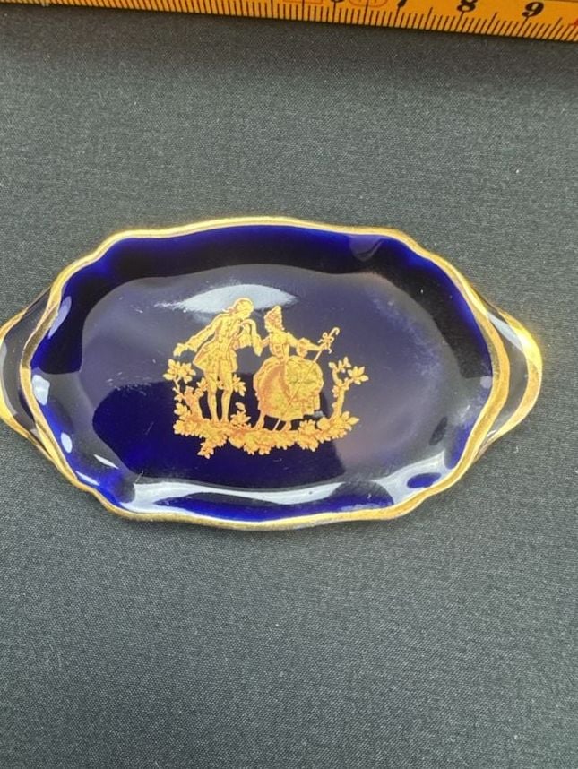 Limoges Cobalt Blue Gold Courting Couple Miniature Tray 3