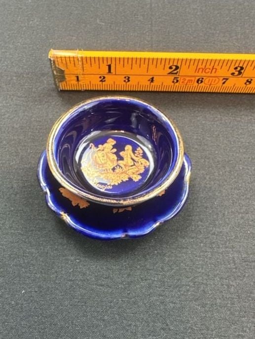 Limoges Castel Miniature Cobalt Blue Gold Bowl Saucer Set 1