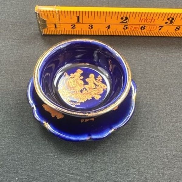 Limoges Castel Miniature Cobalt Blue Gold Bowl Saucer Set