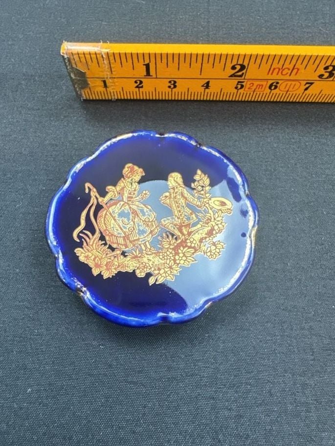 Limoges Castel Miniature Cobalt Blue Gold Bowl Saucer Set 2