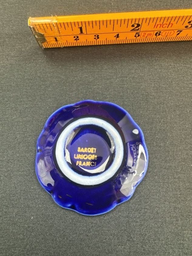 Limoges Castel Miniature Cobalt Blue Gold Bowl Saucer Set 3