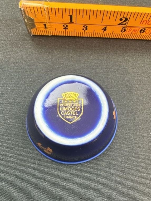 Limoges Castel Miniature Cobalt Blue Gold Bowl Saucer Set 5