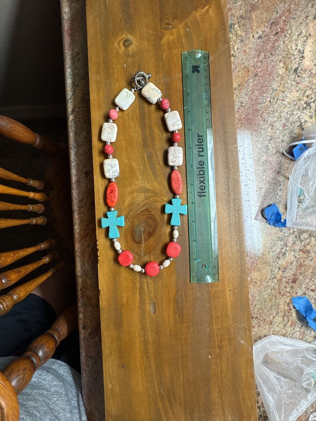 Unbranded Beaded Cross Necklace Turquoise and Howlite 2