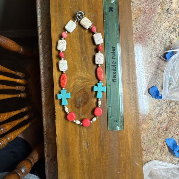 Unbranded Beaded Cross Necklace Turquoise and Howlite