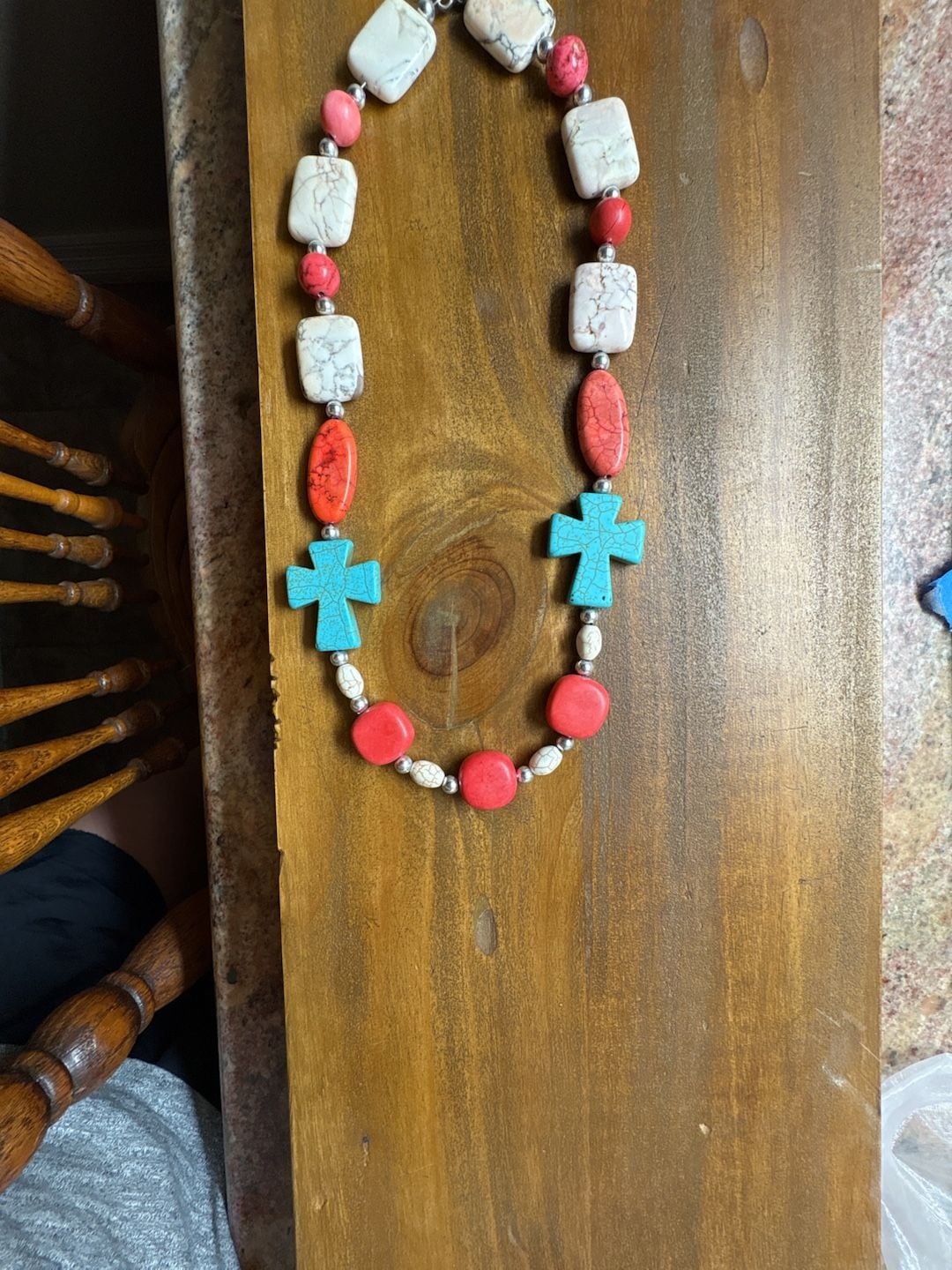 Unbranded Beaded Cross Necklace Turquoise and Howlite 3