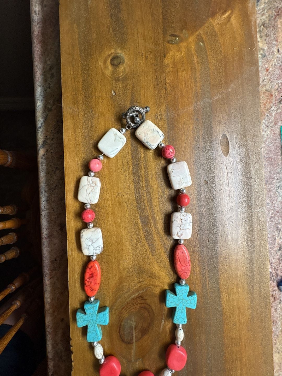 Unbranded Beaded Cross Necklace Turquoise and Howlite 4