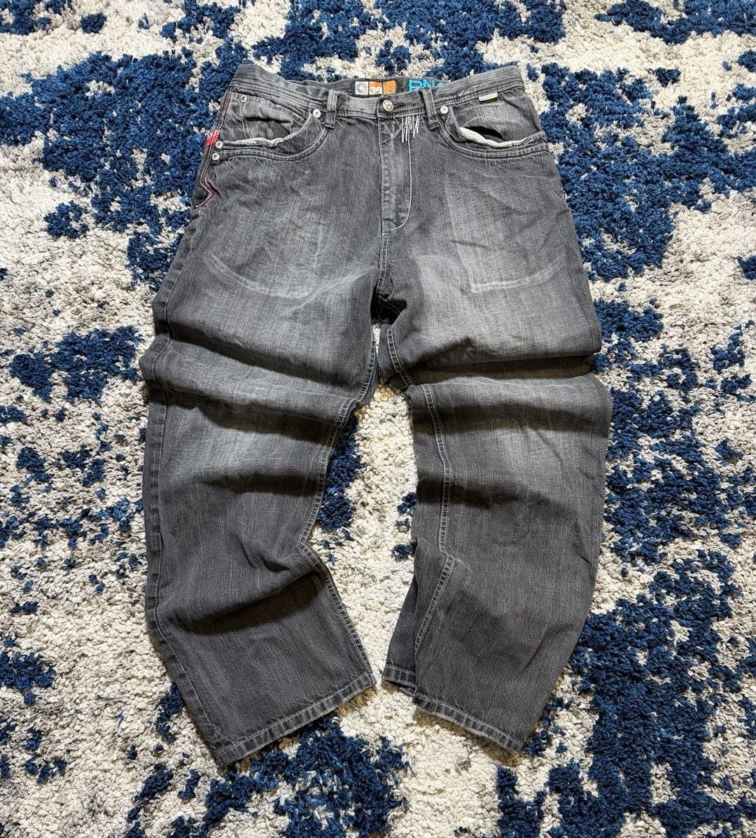 Akademiks Jeans Size 36 Gray Graphic Embroidered Baggy Denim 3