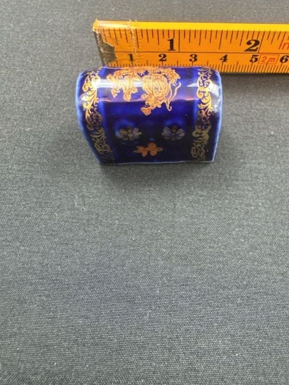 Limoges Castel France Cobalt Blue Porcelain Miniature Trunk 1