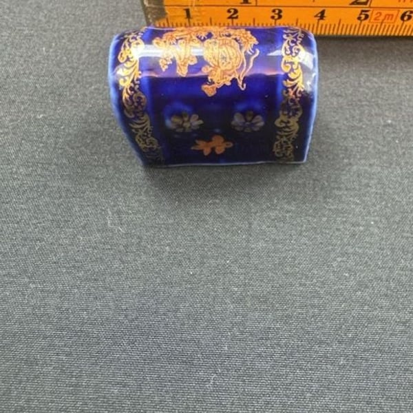Limoges Castel France Cobalt Blue Porcelain Miniature Trunk