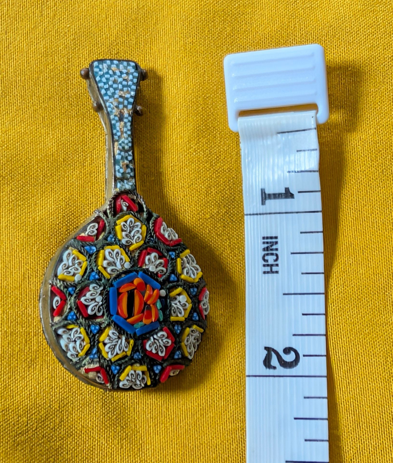 Vintage Micro Mosaic Mandolin Brooch Italy 8