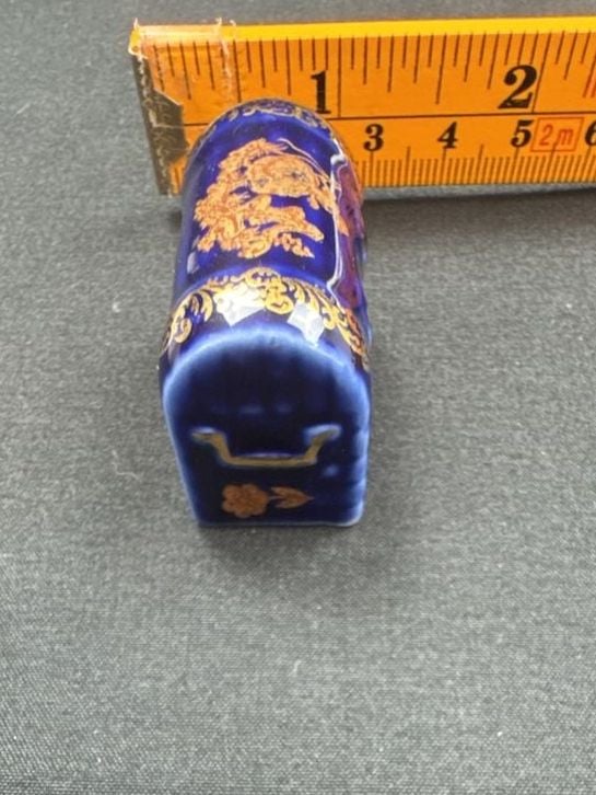 Limoges Castel France Cobalt Blue Porcelain Miniature Trunk 4