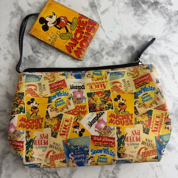 Disney Classic Movie Poster Collage Cosmetic Bag Purse with ID Tag