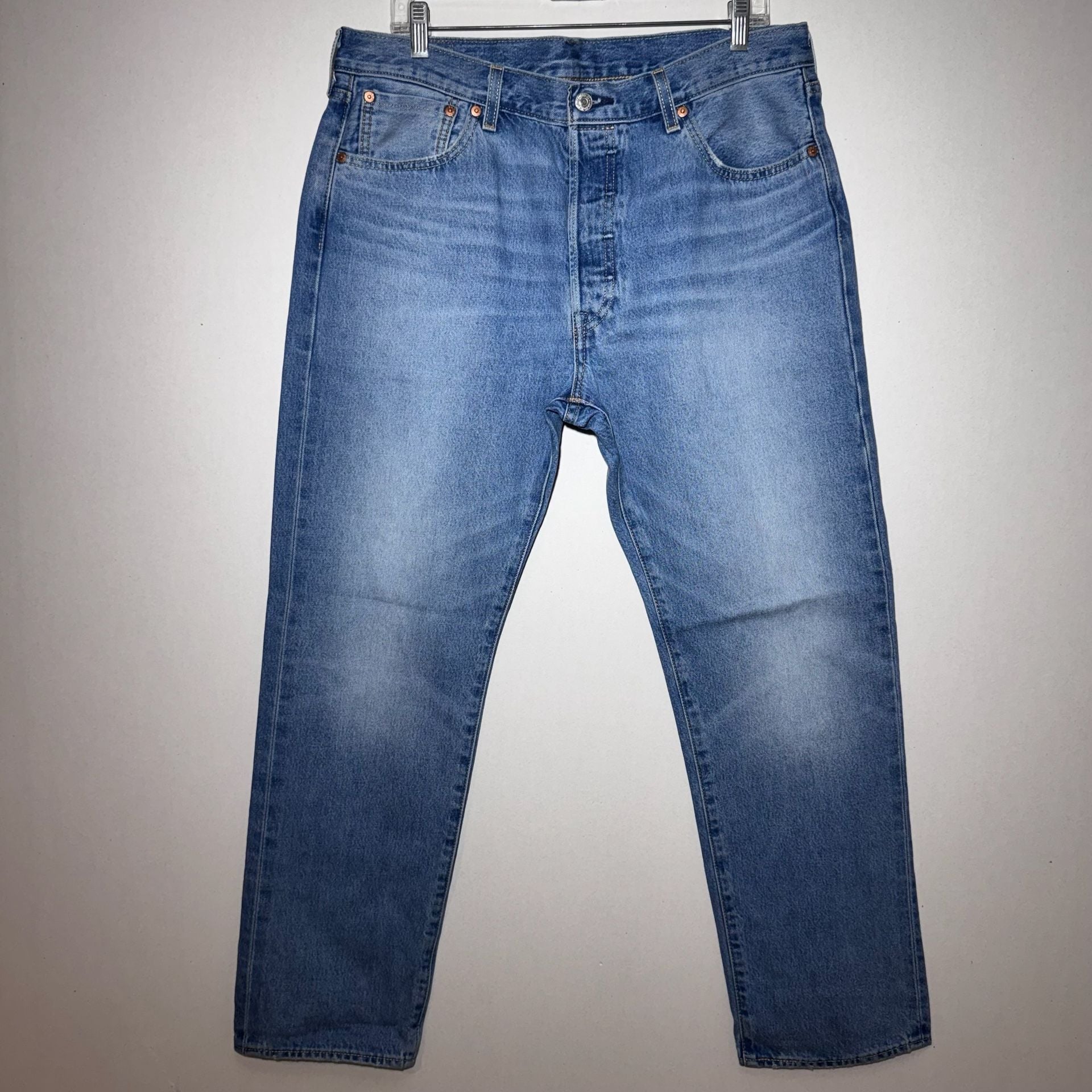 Modern Premium Big E Selvedge Levi's 501 ST Straight Leg Jeans 36x32 Blue Denim 5