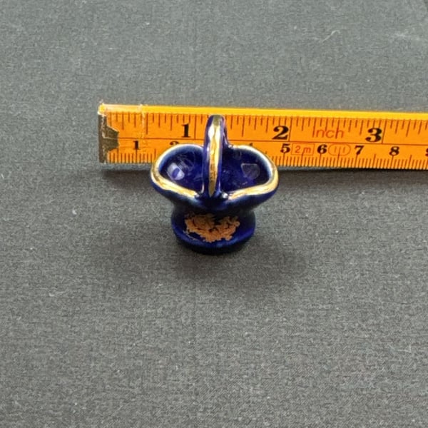 Limoges Miniature Cobalt Blue Basket Gilt Gold Trim