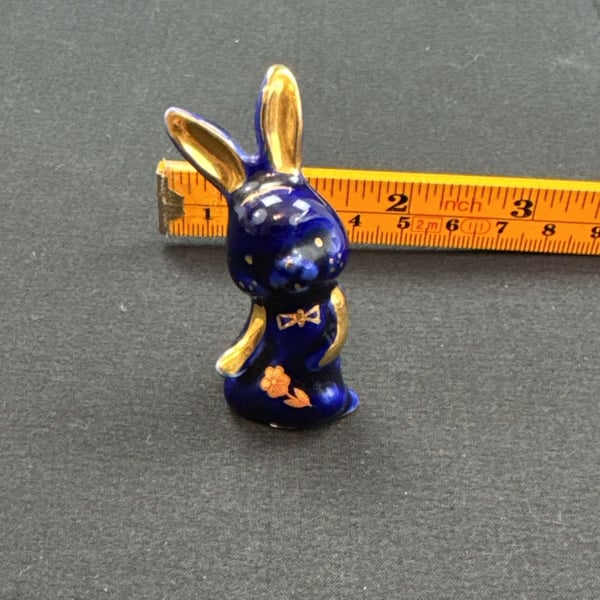 Limoges France Cobalt Blue Gold Gilt Rabbit Figurine