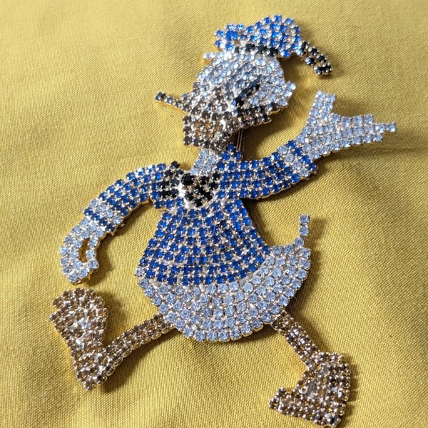 Vintage 1980s Donald Duck Pave Crystal Rhinestone Brooch Pin Large 3.5 Inch
