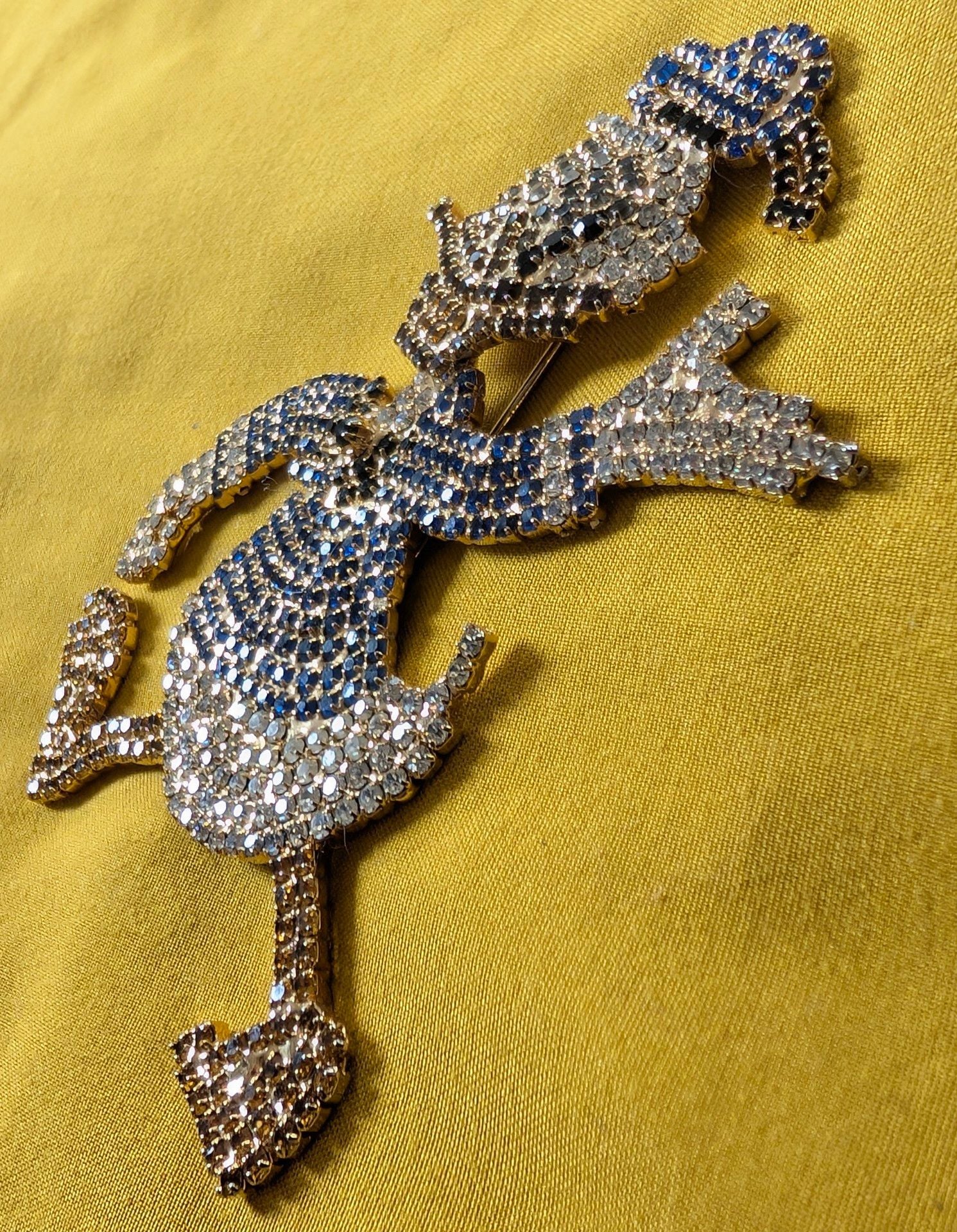 Vintage 1980s Donald Duck Pave Crystal Rhinestone Brooch Pin Large 3.5 Inch 3