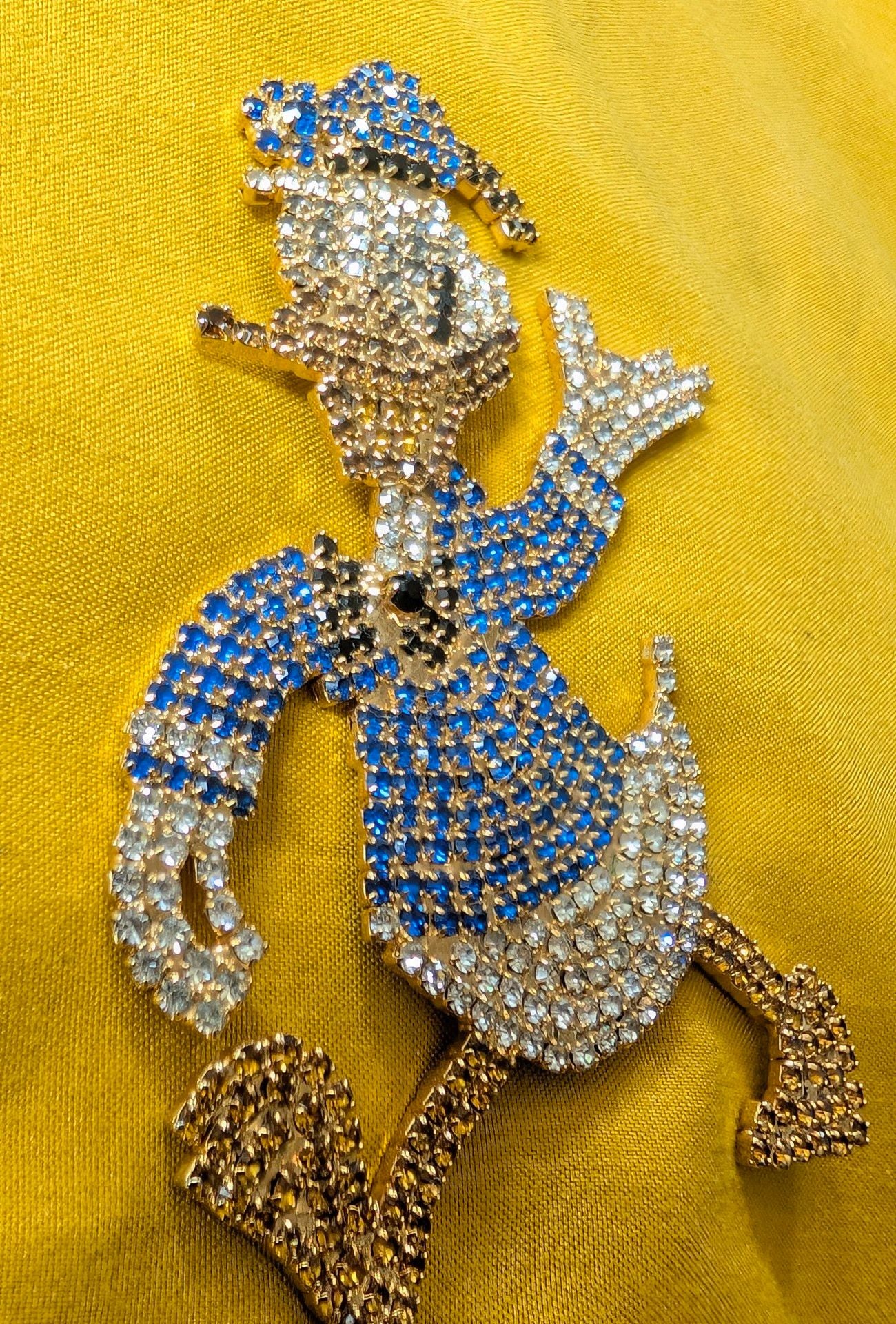 Vintage 1980s Donald Duck Pave Crystal Rhinestone Brooch Pin Large 3.5 Inch 4